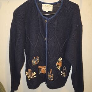 Susan Bristol Navy Embroidered Accent Cardigan
